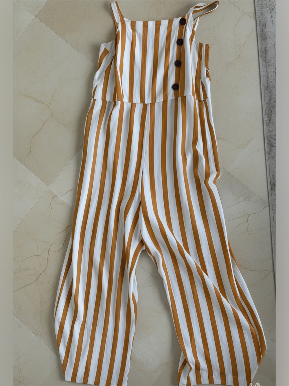 Striped Mustard & White Sleeveless Jumpsuit